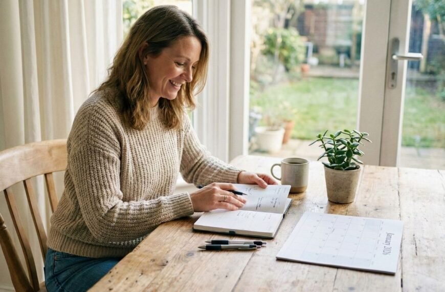 Mulher organizando hábitos para retomar a rotina após as festas no climatério.