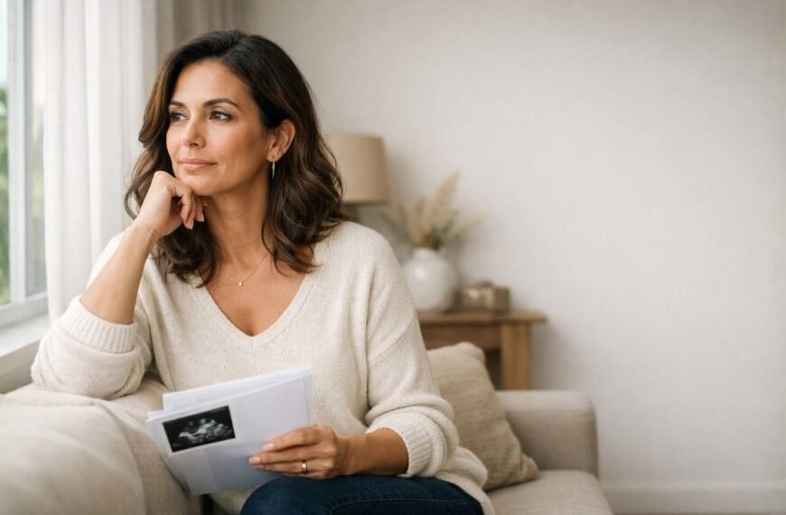 Mulher refletindo sobre os proximos passos para planejar sua gravidez na perimenopausa