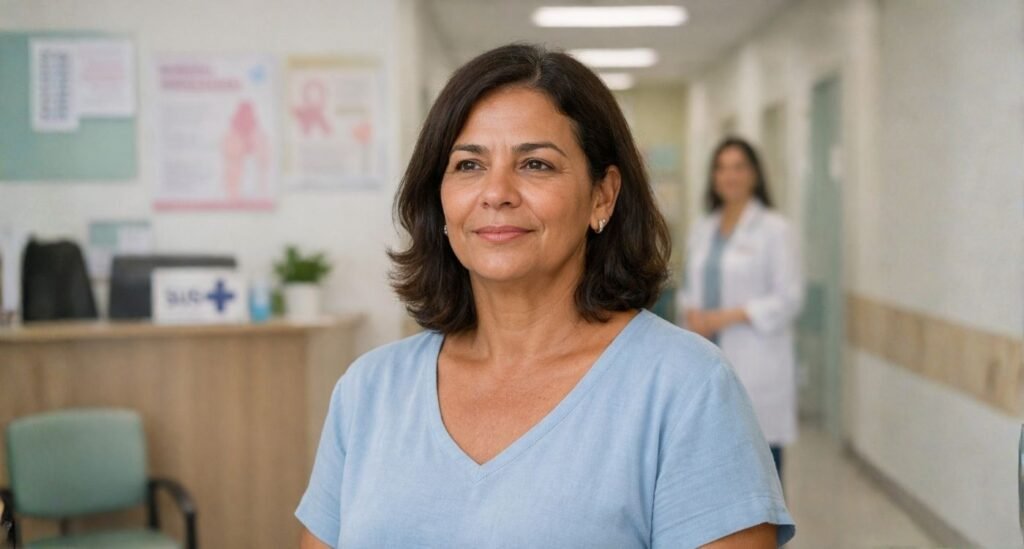 mulher 40+ em consulta representando menopausa e saúde pública no Brasil