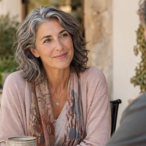 Casal maduro conversando com leveza sobre limites e desejo no namoro na menopausa