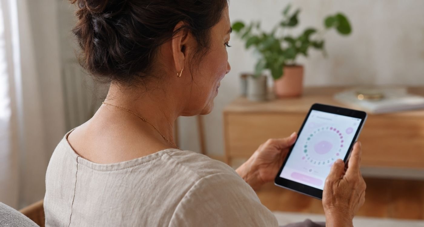 mulher monitorando seu ciclo menstrual através de aplicativo para avaliar se tem ciclos loop
