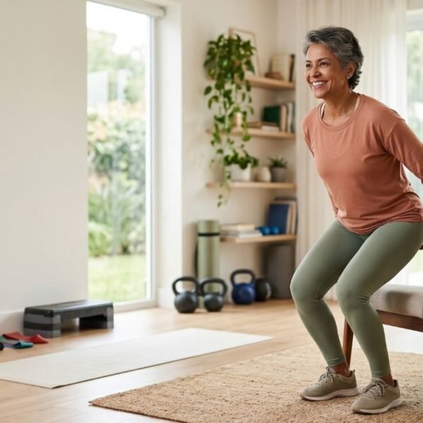 mulher 50+ treinando potência muscular na menopausa com exercício funcional seguro e orientado
