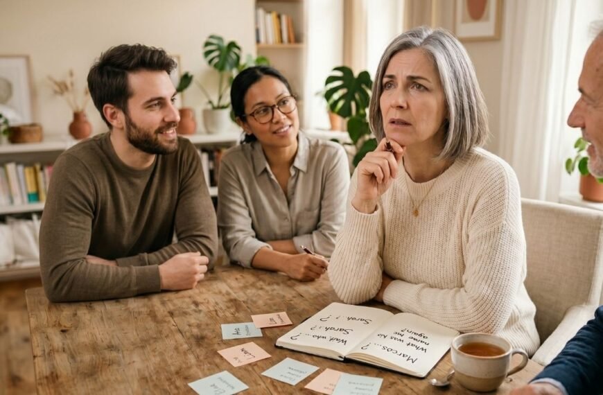 mulher de 45 - 55 anos com falha na memória verbal na menopausa, tentando lembrar o nome dos colegas de trabalho