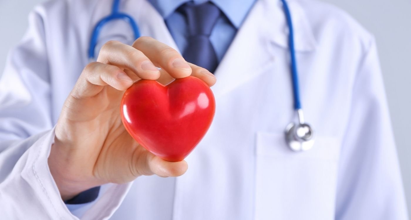 médico segurando um coração de borracha representando insuficiencia cardíaca na menopausa