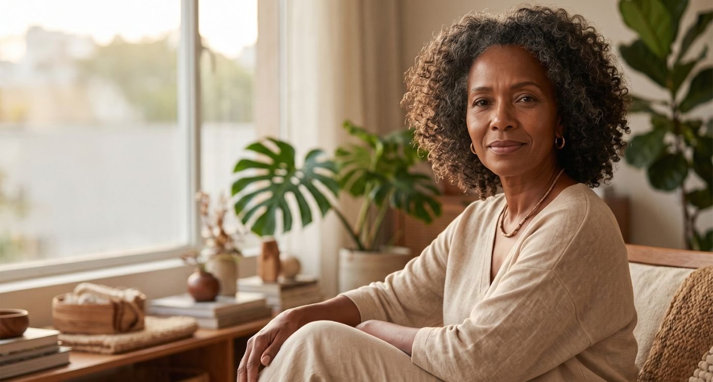 Mulher 50+ representando o Dia Mundial da Menopausa e uma nova fase vivida com dignidade.