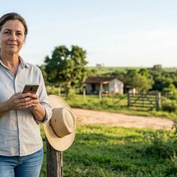 Mulher 50+ representando a menopausa no meio rural brasileiro e o acesso à saúde e informação.