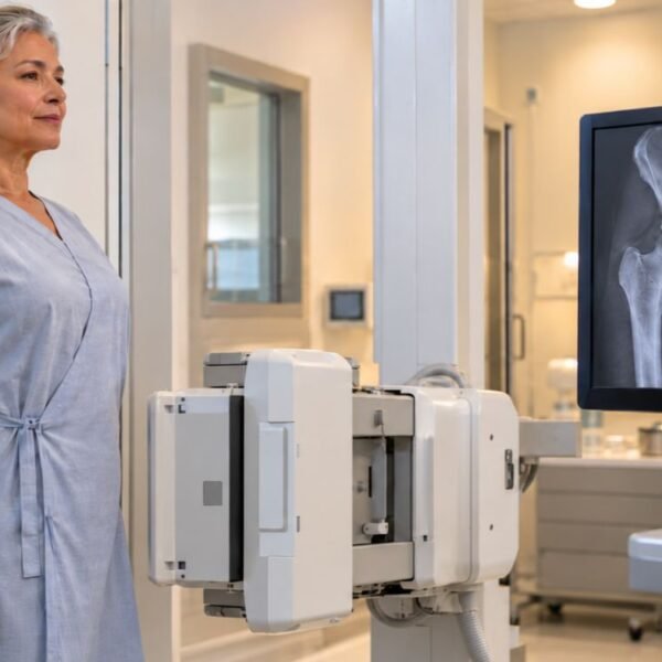 Mulher 50+ cuidando da saúde óssea após diagnóstico de osteopenia na menopausa.