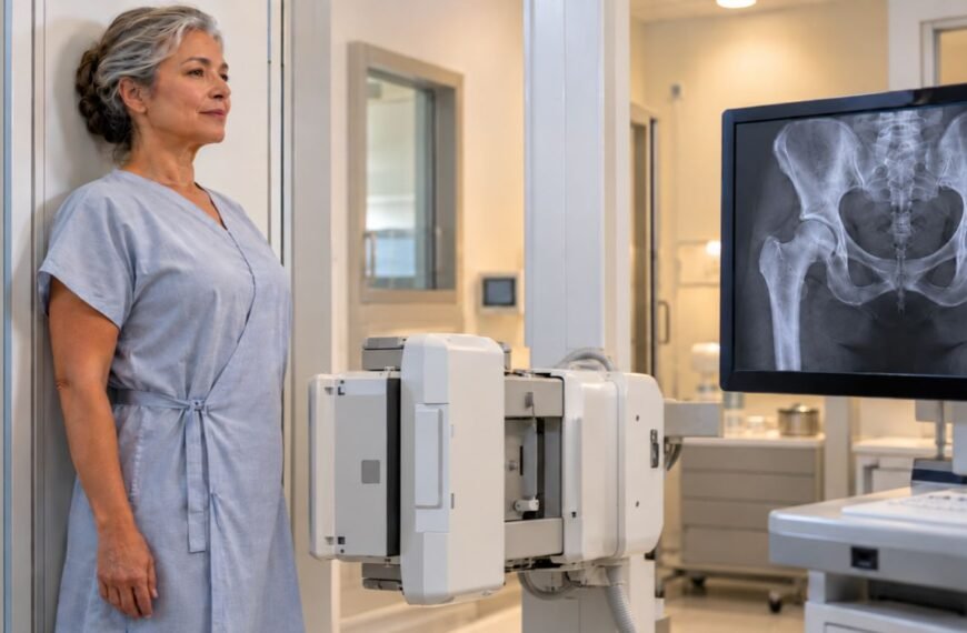 Mulher 50+ cuidando da saúde óssea após diagnóstico de osteopenia na menopausa.